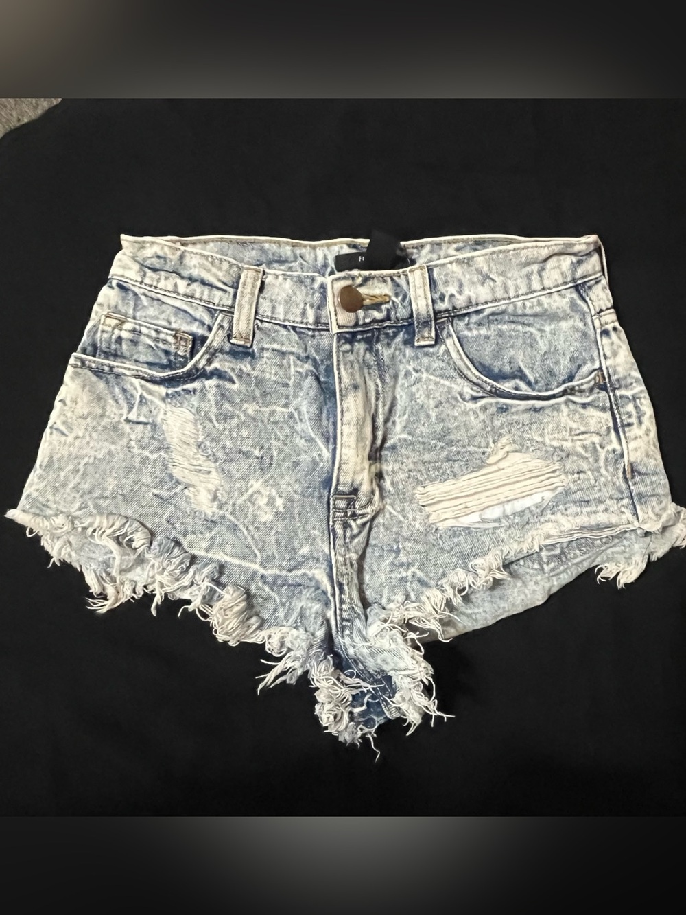 Forever 21 Light Blue Acid-Wash Distressed Denim Shorts